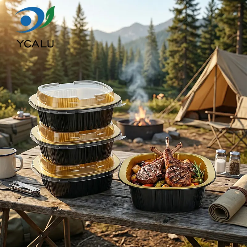 Cutie pătrată binaurală de unică folosință, containere din folie de aluminiu auriu negru