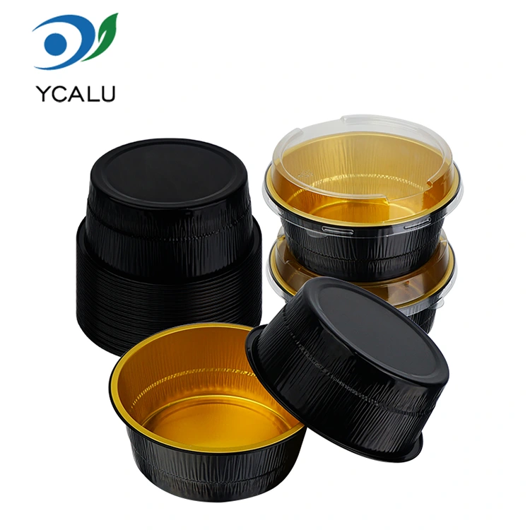 Recipiente rotunde din folie de aluminiu, de unică folosință, cu aur negru Recipiente rotunde din folie de aluminiu, de unică folosință, cu aur negru