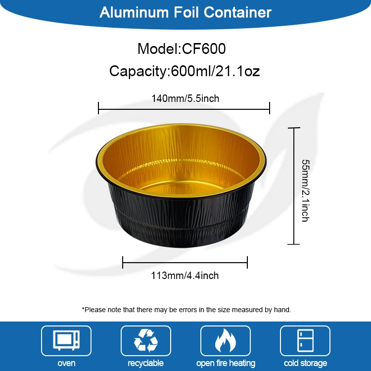 Recipiente rotunde din folie de aluminiu, de unică folosință, cu aur negru