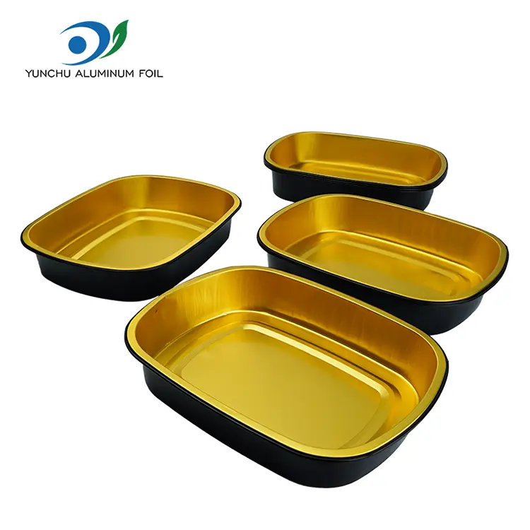 Tavă de copt de aur negru de unică folosință recipiente din folie de aluminiu dreptunghiular