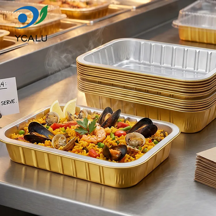 Recipiente din folie de aluminiu dreptunghiulară de unică folosință pentru catering