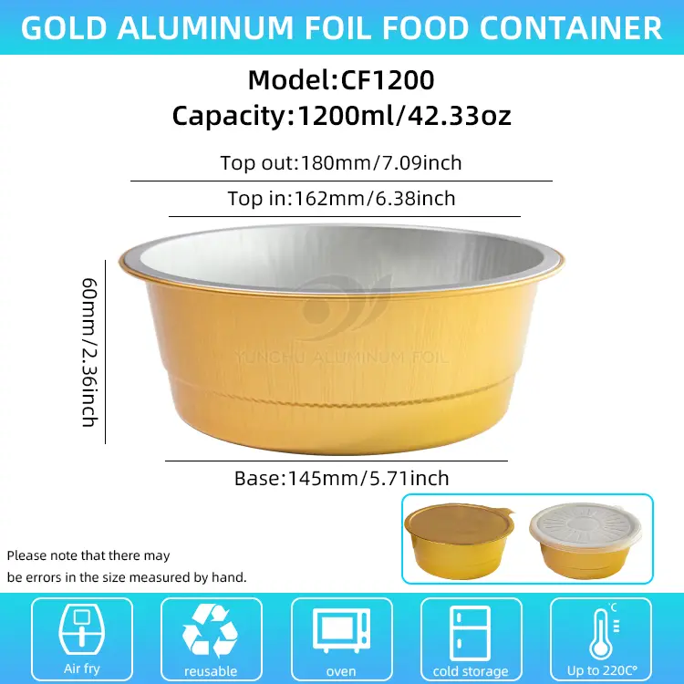 Containere de folie de aluminiu auriu de aur de unică folosință