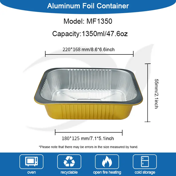Containere de folie de aluminiu din aluminiu de catering dreptunghiular de unică folosință