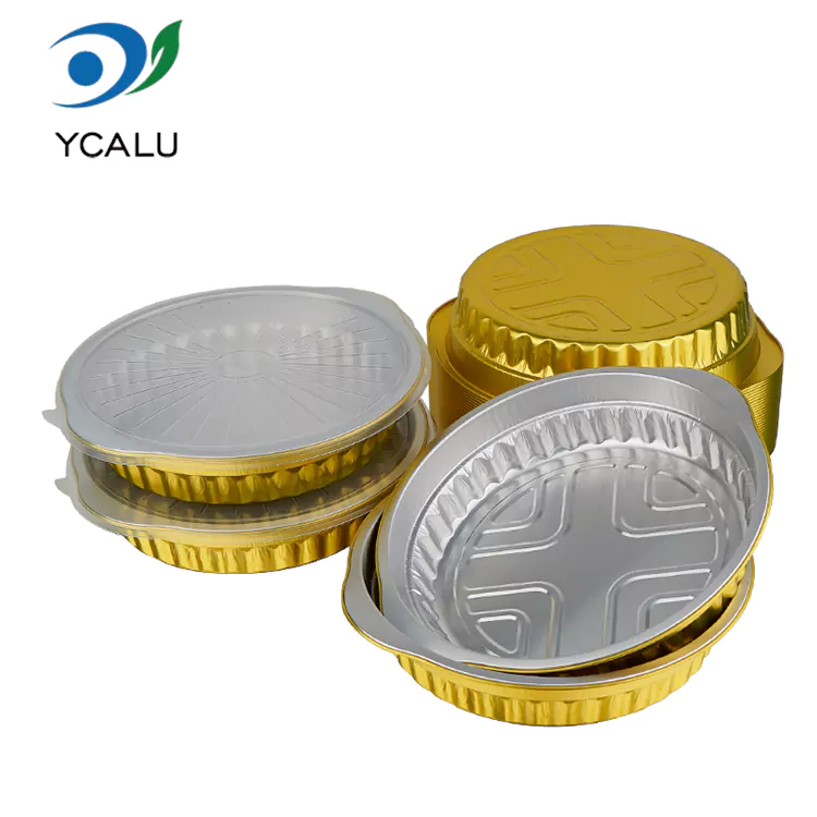 Recipiente rotunde de unica folosinta pentru catering la pachet din folie de aluminiu Recipiente rotunde de unica folosinta pentru catering la pachet din folie de aluminiu