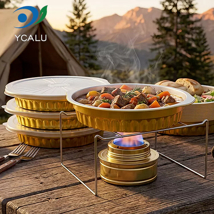 Recipiente rotunde de unica folosinta pentru catering la pachet din folie de aluminiu