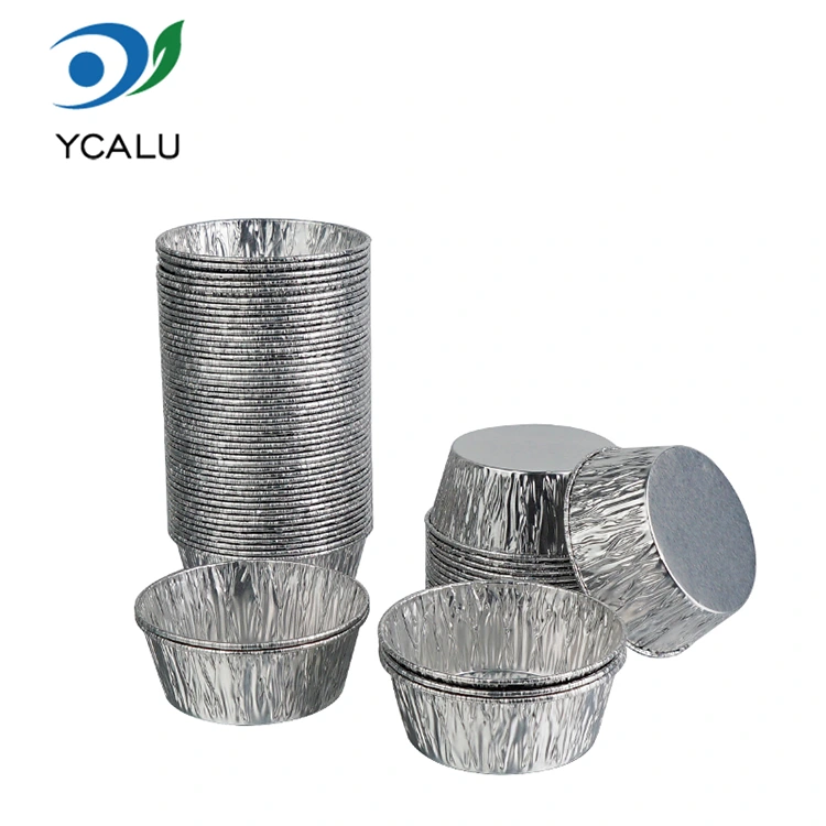 Recipiente pentru alimente din folie de aluminiu argintiu pentru sos rotund de unica folosinta Recipiente pentru alimente din folie de aluminiu argintiu pentru sos rotund de unica folosinta