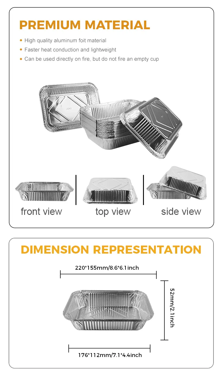 Disposable barbecue lunch box Silver Aluminum Foil Containers
