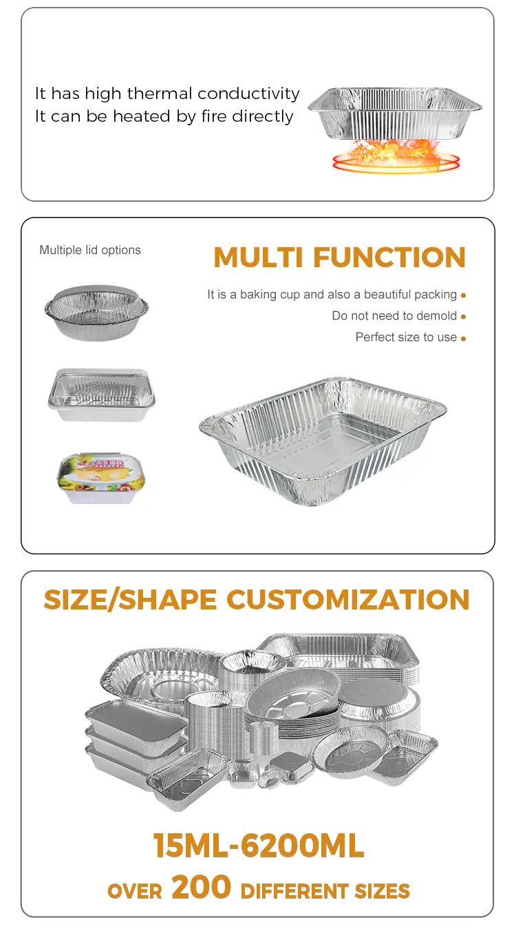 Disposable barbecue takeaway Silver Aluminum Foil Containers