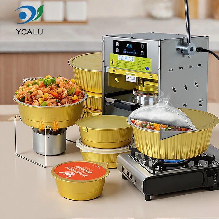 Mașină manuală de etanșare termică cu recipiente din folie de aluminiu aurie